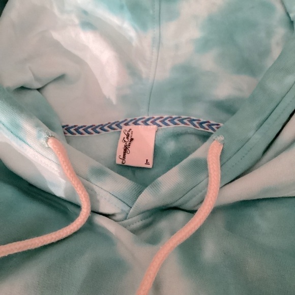 TIE-DYE Drawstring Pullover Hoodie Blue Turquoise Size L - Picture 8 of 12